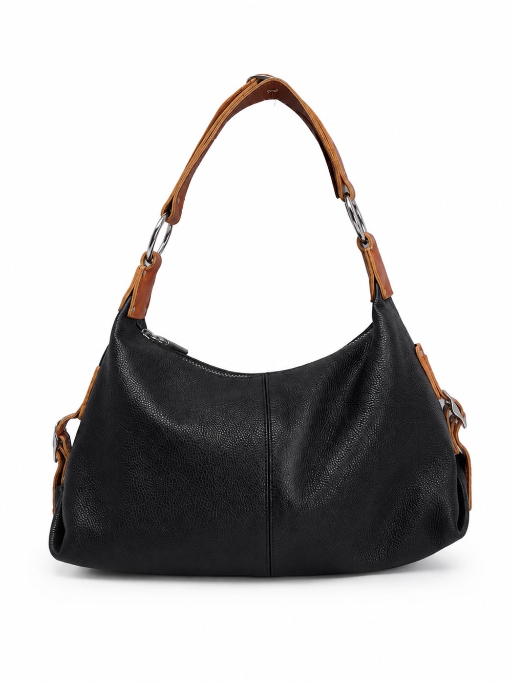 Cristina Italy Navy Pebbled Leather Hobo Shoulder Bag Brown Strap Made Italy